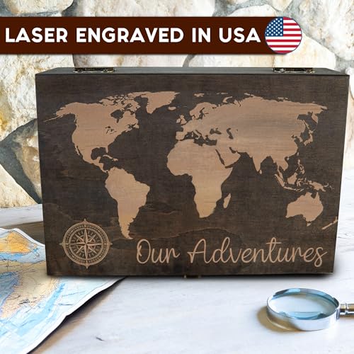 Engraved Adventure Memory Box – Wooden Keepsake Box for Travel Memories, Camping, Couples and Valentine’s Day, Rustic Stor...
