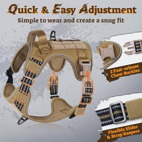 rabbitgoo Dog Harness for Large Dogs No Pull, Tactical Service Pet Vest with Molle and Control Handle, Adjustable and Refl...
