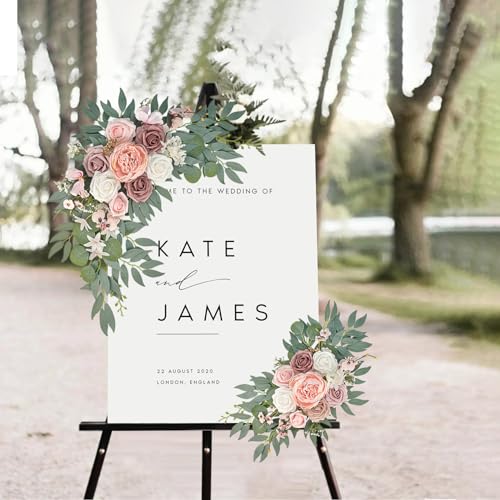 Finphoon Pink Wedding Arch Flowers Set of 2, Artificial Wedding Arch Floral Swag Arrangement for Reception Photo Backdrop ...