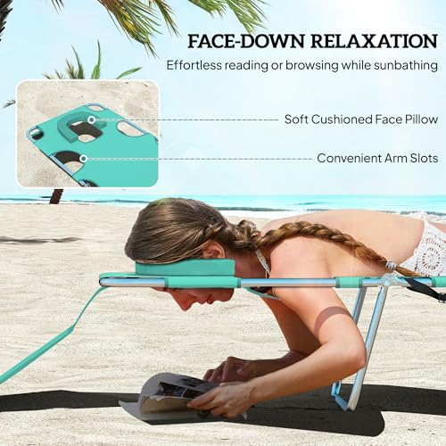 Outsunny Chaise Lounge Chair Outdoor with Face Arm Hole, 5-Position Reclining Face Down Tanning Chair with Carry Strap, Si...