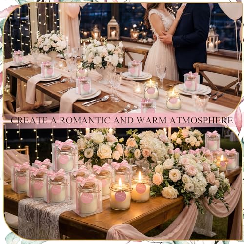 MTLEE 20 Sets Pink Wedding Candle for Guests Pink Thank You Candles Gift Bulk Glass Jars Scented Soy Wax with Clear Gift B...