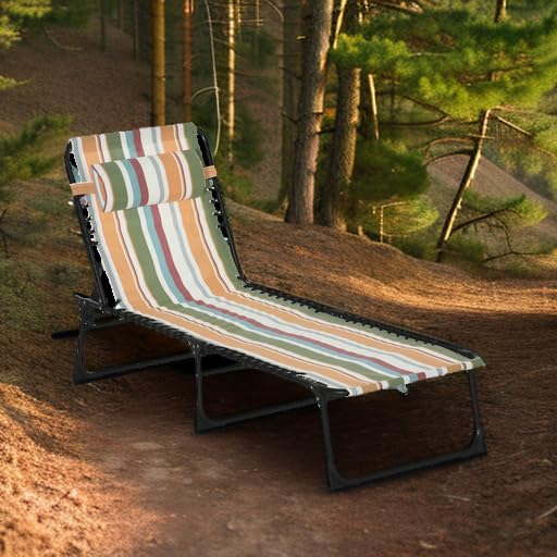 Outsunny Folding Chaise Lounge Chair, Patio Sun Tanning Chair, Outdoor Chaise Lounger with 4-Position Reclining Back, Brea...