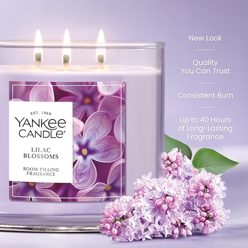 Yankee Candle 3-Wick Candle Jar, Lilac Blossoms, Scented Candle, 14.5 oz, Plant Wax Blend, Up to 40 Hours Burn Time, Gift