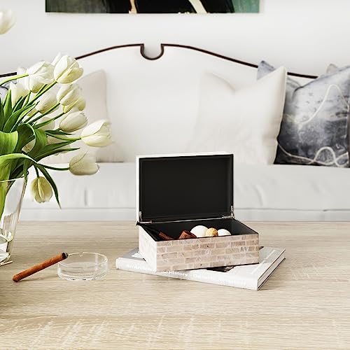 PEMAR Capiz Shell Jewelry Box with Lids Rectangular Keepsake Treasure Chest, Shelf Decorative Wooden Nacre Storage Box for...