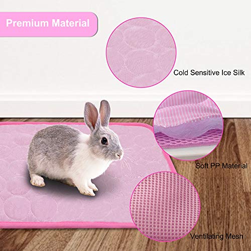 Hilihali 2PCS Rabbit Cooling Mat for Bunny, Summer Cool Bed for Kitten, Guinea Pig, Hamster, Small Animals,Pink