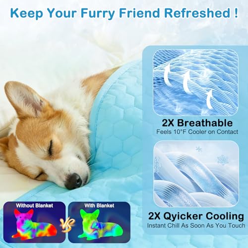 Vivifying Cooling Blanket for Dogs, Waterproof Reversible Dog Cooling Mat, Soft Pet Throw Cooling Mat for Couch, Bed, Crat...