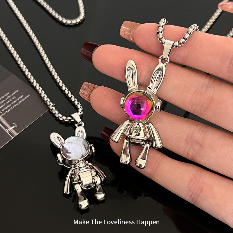 Movable Mechanical Rabbit Necklace Men's Hip Hop Fashion Accessories Women's Niche Design Sense Ins Couple Sweater Sweater Chain