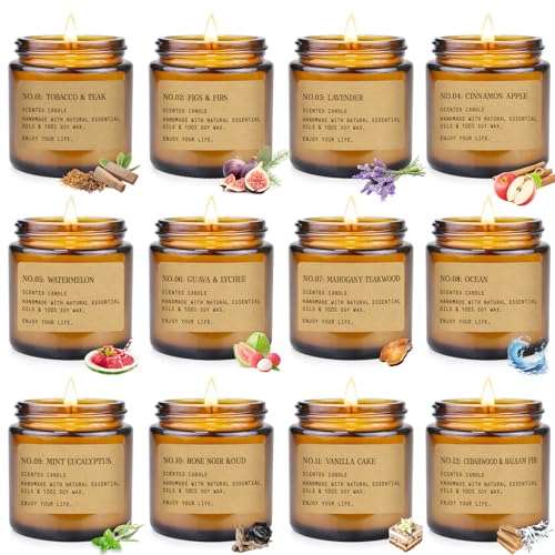 12 Pack Aromatherapy Candles for Home Scented, Aromatherapy Jar Candle Gifts for Women, Natural Soy Wax Amber Candle Set, ...