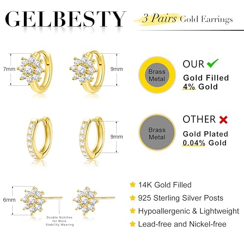 3 Pairs Gold Green Huggie Earrings for Women Stackable, Small Dainty Cartilage Helix Hoops & Hypoallergenic Earring Set, C...