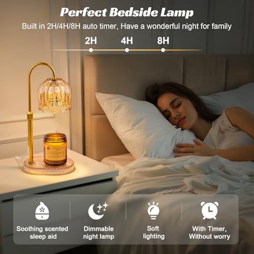 Shang Chiang Petal Candle Warmer Lamp with Timer & Dimmable Light Champagne Gold - Adjustable Height Jar Melter on Crystal...