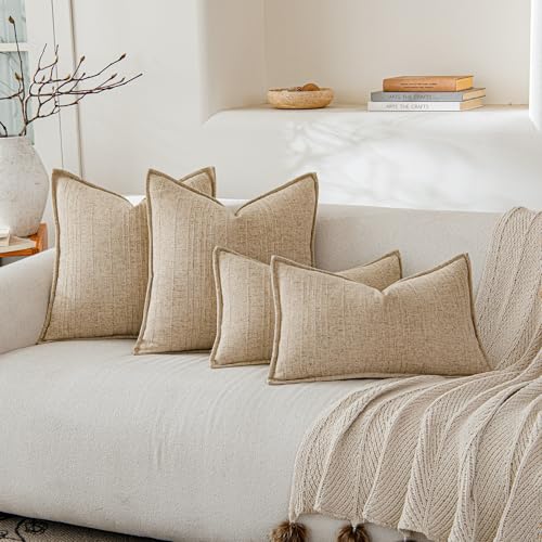 a moment Linen Pillow Covers Set of 2,Boho Farmhouse Throw Pillowcases Neutral Textured Decorative Covers for Couch Sofa B...