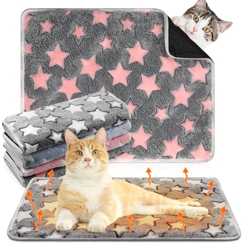 Clysee 4 Pack Self Heating Cat Bed Cat Self Warming Pad with Removable Cover Extra Warm Thermal Pet Pad Washable Pet Crate...