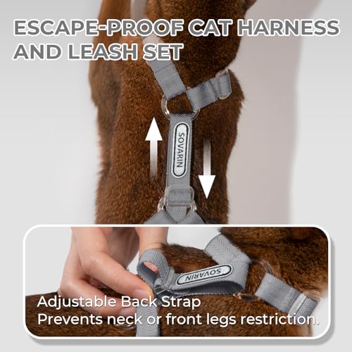 Sovarin Cat Harness and Leash Set - Grey Lightweight Soft Kitten Harness Escape Proof, Adjustable Travel Pet Harness for W...