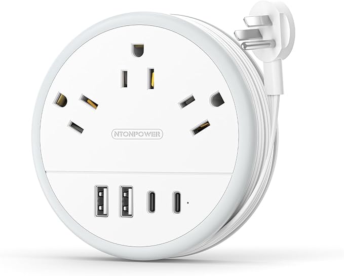NTONPOWER Travel Power Strip, Travel Essentials, Cruise Essentials 3 Outlets 4 USB Ports(2 USB C), 4FT Wrapped Around Exte...