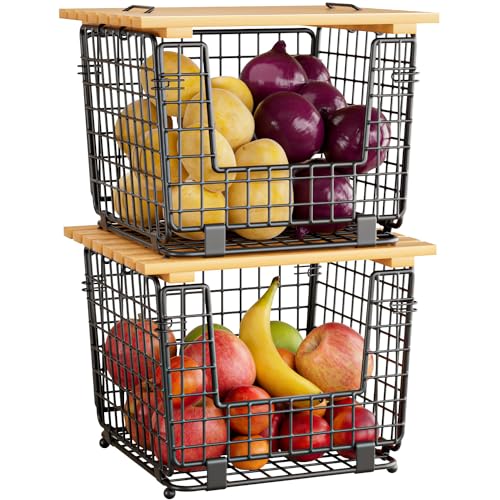 Wire Storage Basket for Kitchen Pantry: GGIU Stackable Kitchen Counter Organizers - Wire Organizing Bin for Produce Vegeta...