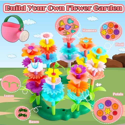 FUNZBO Girl Flower Garden Building Toys Set - Birthday Gifts for Age 2 3 4 5 6 Years Old Girls, STEM Montessori Educationa...
