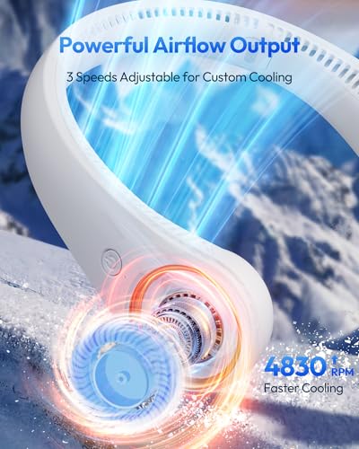 Gaiatop Portable Neck Fan Rechargeable, Hands-Free 360° Cooling, 23.5hrs Runtime, Battery Powered Personal Wearable Fan Qu...