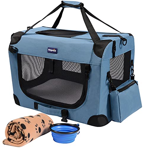 Petprsco Portable Collapsible Dog Crate, Travel Dog Crate 24x17x17 with Soft Warm Blanket and Foldable Bowl for Large Cats...