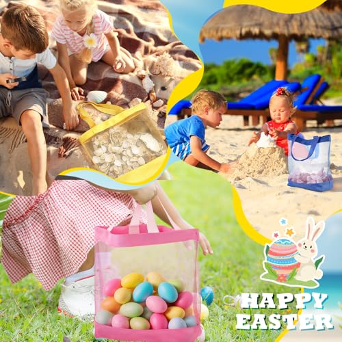 Amylove 11 x 12.9 Inche Mesh Beach Tote Bags Mini Pool Beach Bags Reusable Colorful Polyester for Travel Party Swim Toys