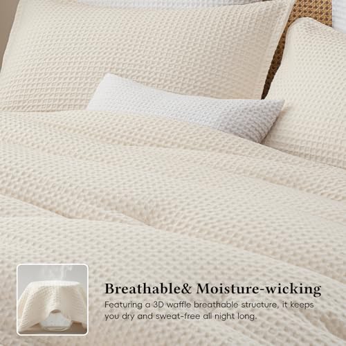 David's Home Waffle Weave Comforter Set 3PCS Queen Size, Soft Breathable Lightweight Cozy Skin-Friendly Warm for All Seaso...
