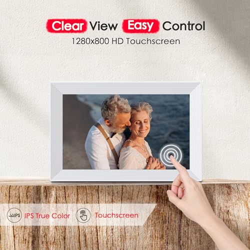 Digital Picture Frame, 10.1 inch Frameo Digital Frame WiFi, 1280 * 800 IPS HD Touchscreen, 32GB Storage, Instant Share Pic...
