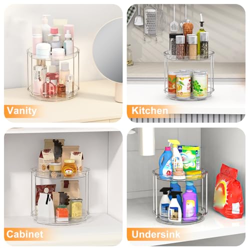 360 Rotating Makeup Organizer – 2 Tier Lazy Susan Turntable Organizer, Clear Bathroom Counter Organizer for Vanity, Spinni...