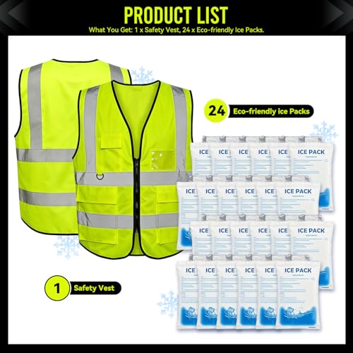 Cooling Vest with 24 Ice Packs, Ice Vest for Men Women, Body Cooling System with 6 Pockets, Stay Cool for Summer Heat, Ref...