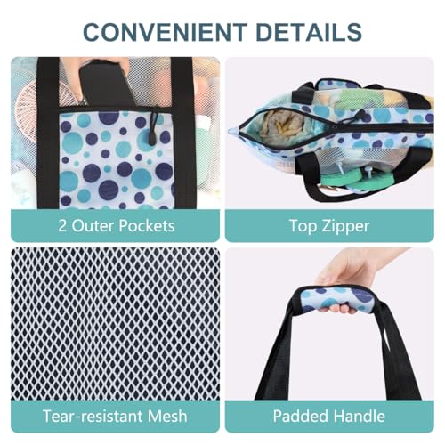 ASL Mesh Beach Bag with Cooler Compartment for Women, 2-in-1 Print Travel Tote 30L with Zipper and Pockets, Pool Picnic