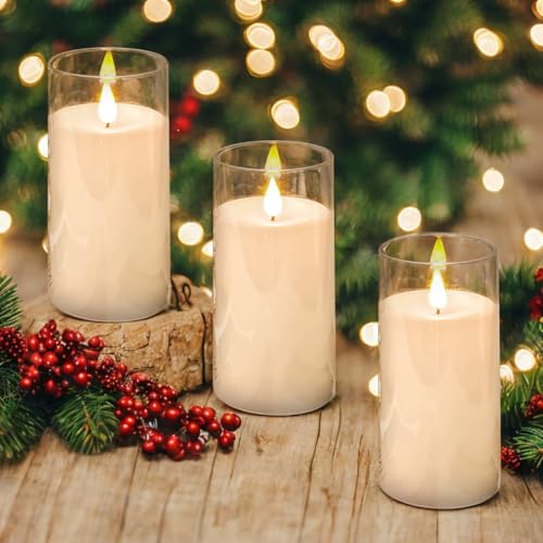 NICEME Flickering Flameless Candles with Remote Control Timer Unbreakable Acrylic Battery Operated LED Candles with Flicke...