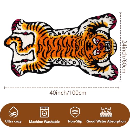 Naoloture Orange Tibetan Tiger Bath Mat Bathroom Rug Non Slip, Ultra Soft Plush Tufted Cute Bathroom Mat Cool Animal Funky...