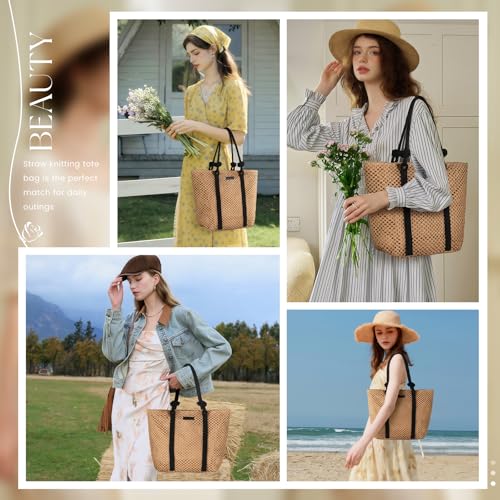 Straw Bags For Women, Crochet Beach Bag Large Woven Shoulder Purse Handbag, Beach Tote Straw Bag for Summer Vacation