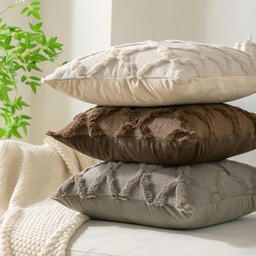 Cozoomy Set of 2 Soft Moroccan Throw Pillow Covers 18x18 Inch Plush Boho Decorative Pillow Cover Accent Cushion Case for C...