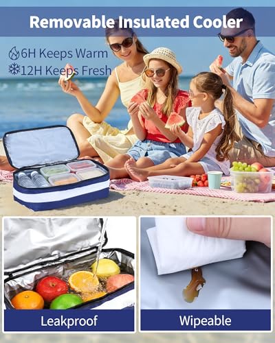 NBERMOTION Beach Bag with Detachable Cooler, 62L Large Beach Bags Waterproof Sandproof for Women,Travel Tote Bag for Family