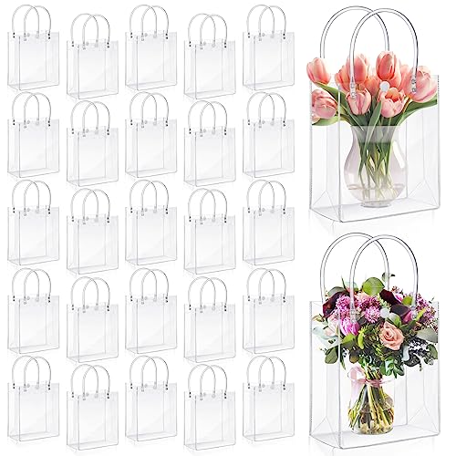 LEIFIDE 50pcs Clear Plastic Gift Bags with Handles PVC Reusable Transparent Totes Bags for Goodie Candy School Birthday Pa...