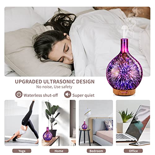 Porseme Essential Oil Diffuser 3D Glass Aromatherapy Ultrasonic Humidifier - 7 Color Changing LEDs, Waterless Auto-Off, Ti...