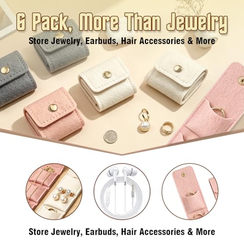 6pcs Mini Travel Jewelry Pouch Set, Foldable Jewelry Organizer with Snap Closure, Multi-Pocket Jewelry Storage Bag, Compac...
