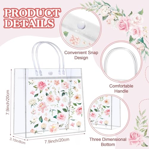 LemonRoad 24 Pcs Bulk Gifts Sets, Pink Floral PVC Transparent Bag 16 oz Glass Cups with Lids and Straws Cosmetic Bag Flowe...