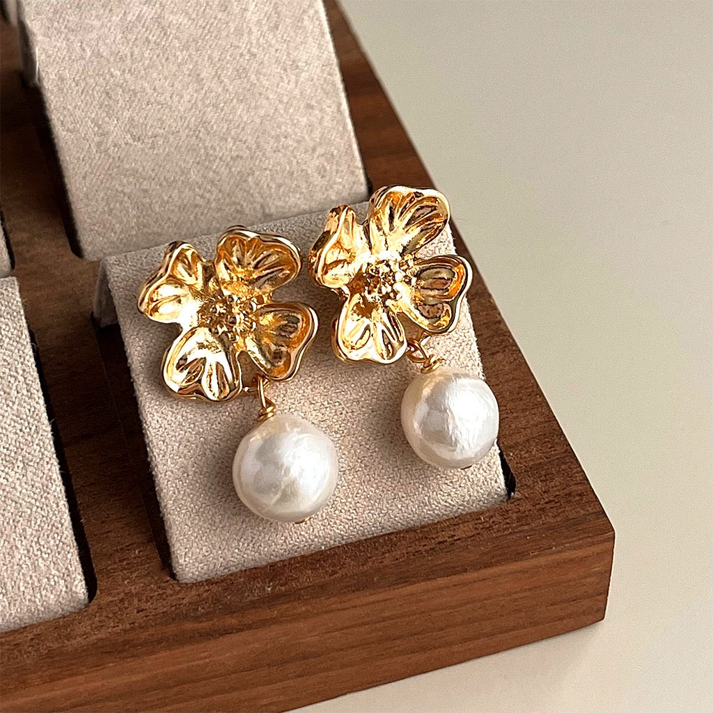 French Enamel Pearl Earrings Women Vintage Style Freshwater Pearl Studs Premium Gift