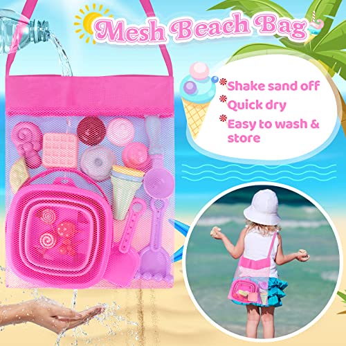 Collapsible Beach Toys Set for Kids Toddlers Girls, Collapsible Sand Bucket and Shovels Set with Mesh Bag & Sand Molds, Ic...