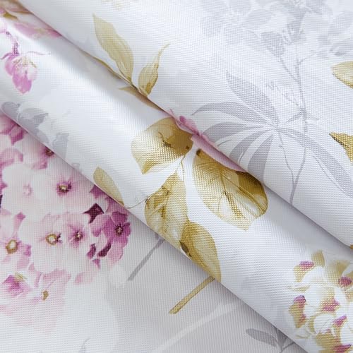 Newbridge Avery Garden Blooms and Buds Vinyl Rectangle Tablecloth, Hydrangea Pink Floral 60 x 102 Inch Flannel Backed Tabl...