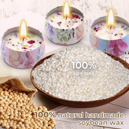 Scented Candles Gift Set for Women 4 Pack Soy Wax Candles with Dried Flowers Reusable Tin Aromatherapy Relaxation Gift for...