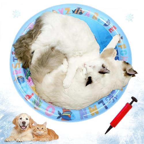 Cat Water Mat, Pet Water Bed with Fish, Thickened Sensory Play Mat for Cats, Leak-Proof Inflatable Cooling Playmat, Washab...