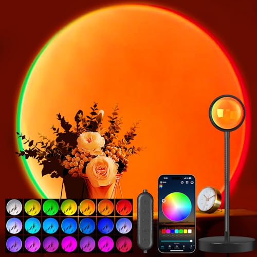 Neroupe Sunset Lamp Projector with APP & Button Control, 360 Degree Rotation Multiple Colors Changing LED Lamp Night Ligh...