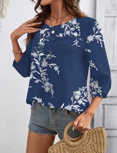 Ivicoer 3/4 Length Sleeve Womens Tops Crewneck Dressy Casual Chiffon Blouses Flowy Lace Boho Clothing Trendy 2026