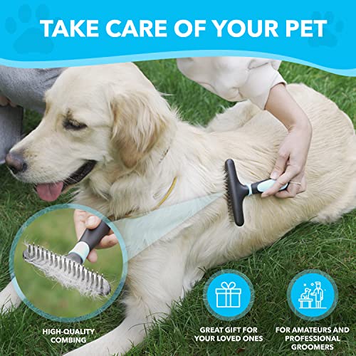 DOGI Deshedding Brush - Undercoat Rake for Dogs, Cats, Matted, Short, Long Hair Coats - Double Row Stainless Steel Pins - ...