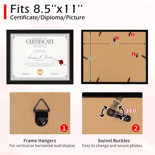 HOMERHYME Diploma Frame, 8.5 by 11 Black Picture Frames, Certificate Frame with Clear Plexiglass, 8.5 x 11 Photo Graduatio...