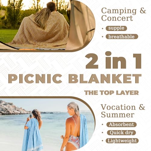 Genovega 2 in 1 Extra Large 80"* 80" Rug Picnic Waterproof Outdoor Beach Blanket Foldable Camping Mat Summer Camp Equipmen...