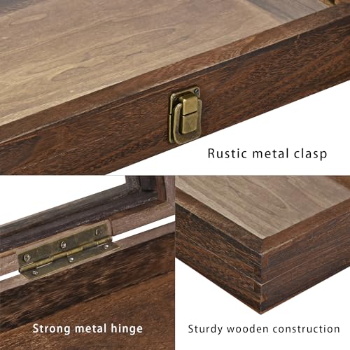 MOOCA Wooden Jewelry Display Case with Tempered Glass Lid and Removable Black Luxurious MDF Velvet Jewelry Display Pad, Po...