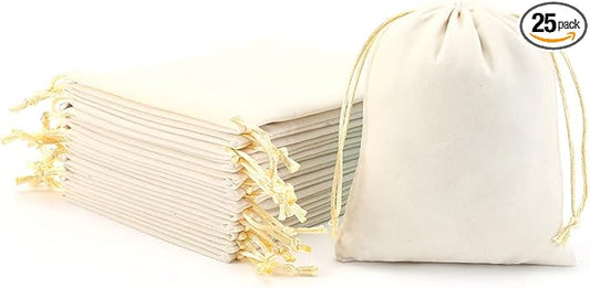 YoungJewl 25Pcs Velvet Jewelry Bags With Drawstring Beige Pouches Gift Bags for Wedding Favors Party Christmas Candy Bags(...