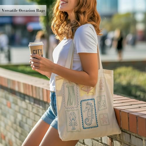 TOTEUSVIA Aesthetic Canvas Tote Bag, Cute Reusable Bags for Women with Inner Pocket